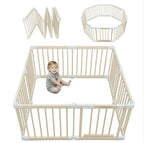 Foldable Wooden Playpen for Babies and Toddlers, Baby Play Pen with Gate, Portable Baby Fence Indoor Activity Center, Adjustable Size & Shape, 51"x 51", 8 Panels