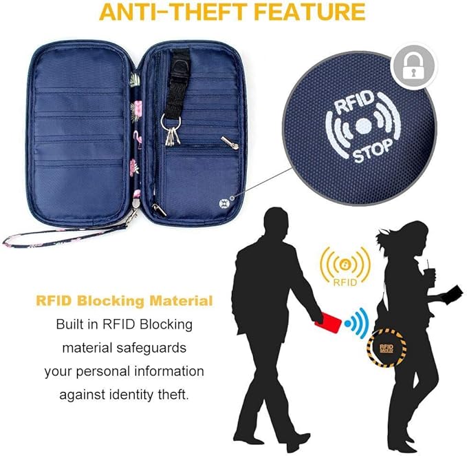 RFID Family Passport Wallet Holder Waterproof, Travel Document Organizer Credit Card Clutch Bag for Men Women