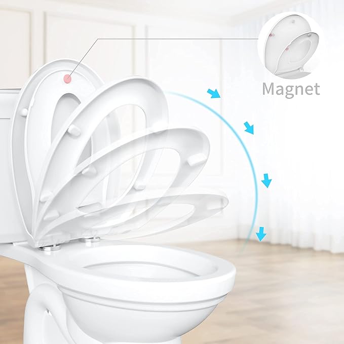 R&T Round Toilet Seat with Built in Potty Training Seat, Slow Close Toddler Seat Fits both Adult and Child, Easy To Install & Clean