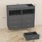 Changing Table Dresser with Drawers, Baby Dresser with Changing Table Top, Power Outlet, LED Light & Metal Feet, Diaper Changing Station Nursery Organizer for Infants Newborn (Grey)
