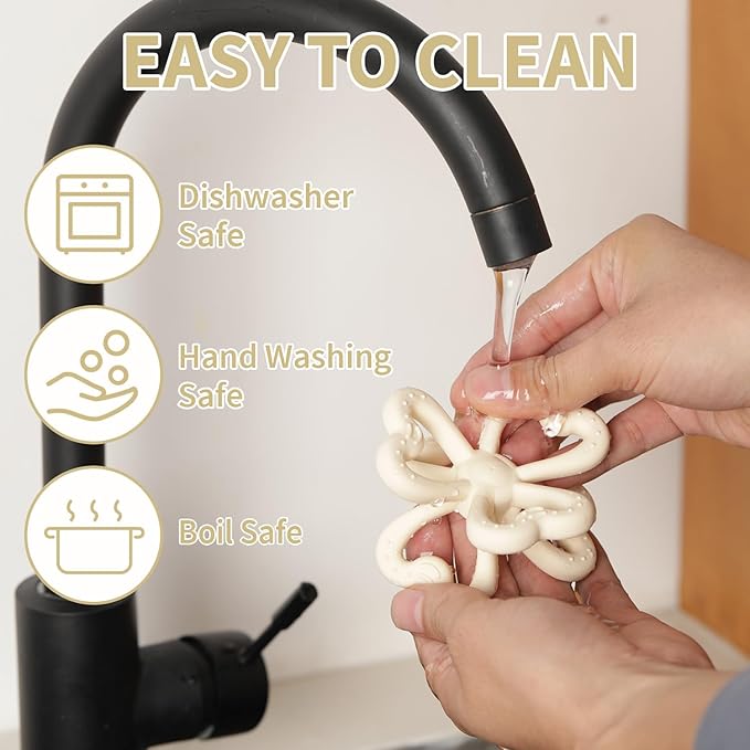 Haakaa Silicone Clover Teether Toy - Food Grade Silicone Teething Toys for Babies 3-6 Months 6-12 Months, Soft & Easy Hold Chew Toy for Infant, BPA Free (Oat)