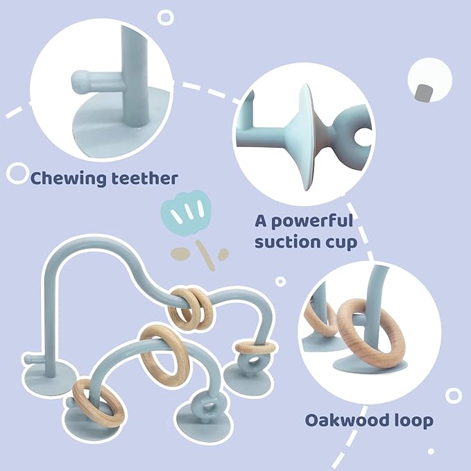 Baby High Chair Suction Toys Teething Chew - Baby Table Toys, Teething Toys Silicone Teethers, Food Grade Silicon for 6 12 18 Months (Blue)