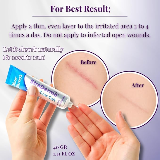 Nurse Harvey's Straderma 40gr/1.41 fl oz (Advanced Scar Gel, Wound and Spot Gel, Burn & Sun Scar Gel, Scar Removal Gel for C-Section, Stretch Marks, Acne, Surgery, Old and New Scars)