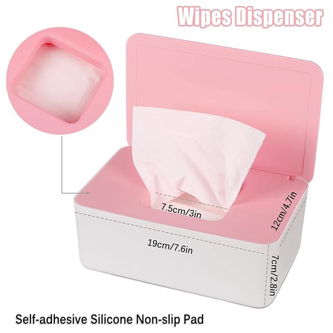NOVWANG Wipes Dispenser, Baby Wipe Holder, Keeps Wipes Fresh, Refillable Wipe Container Baby Wipes Case for Bathroom Wipes Pouch Case, Pink