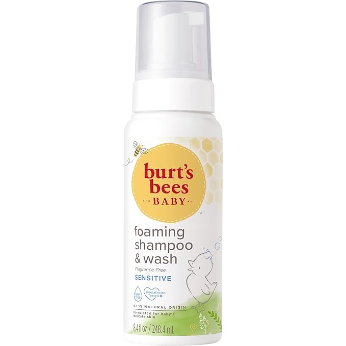 Burt's Bees Baby Sensitive Foaming Shampoo and Wash, Fragrance Free, Tear Free, Pediatrician Tested, 97.5% Natural Origin, 8.4 Fluid Ounces, Pack of 3