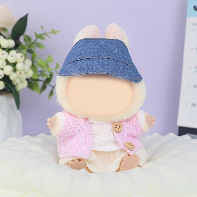 4-Piece Doll Outfit Set – Hat, Pink Vest Coat, White T-Shirt & Skirt for 17cm Mini Doll Clothes – Stylish Golf-Themed Fits 15cm Dolls Accessories (No Dolls)