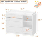 Changing Table Dresser, Baby Classic Nursery Dresser with 5 Drawers and 2 Shelves, Multi-Functional Baby Changing Table, Diaper Changing Station for Children's Room, White