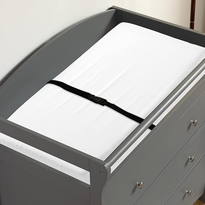 3-Drawer Changing Table, Safety Rails & Strap, Infant Diaper Changing Station with Drawers, Baby Diaper Changing Table Dresser for Nursery, Easy Assembly (Gray)