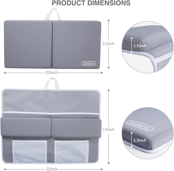 beiens Bath Kneeler and Elbow Rest Pad Set - 1.5'' Comfortable Baby Bath Kneeler Pads, Thick Quick Dry Kneeling Pad Support for Knee& Arm, Large Bathtub Mat with Toy Organizer for Happy Baby Bath Time