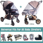 Durable Baby Stroller Mosquito Net (2 Pack) - Universal Elastic Edge Mesh Cover for Bassinets, Cradles, Playards, Car Seats & Mini Cribs | Breathable Travel Essential Newborn Protection (Black+White)