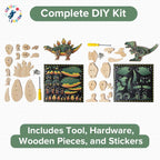Little Jupiter DIY Wooden Kit with Stickers - Dinosaur Toys for Kids for 7-12 Yrs - Dinosaur Toy Woodworking Kits - Wood Crafts - Building Kit - Wooden Crafts (Stegosaurus & TRex)