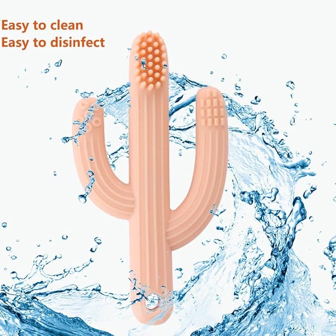Cactus Teether, Baby Teething Toys for Babies, Self-Soothing Pain Relief Soft Baby Toothbrush for Babies, Toddlers, Infants, Boy and Girl, Natural Organic BPA Free(Peachy)