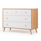 dadada Austin 5-Drawer Dresser for Nursery and Bedroom - Modern Design, Large Storage, Baby-Safe Finish, Anti-Tip Safety, Solid Wood Feet, Durable Construction (White+Natural)