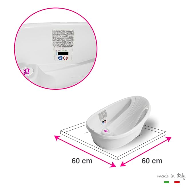 BEABA by OKBaby, Onda Baby Bath, Ergonomic Multi-Position tub for Infants and Babies up to 12 Months, Integrated Water Thermometer, Made in Italy, Pink
