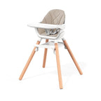 Baby High Chair, Highchair for Baby & Toddler, Easy Clean Infant Highchair, 6 in 1 Feeding High Chair with Removable Double Tray and Waterproof PU Cushion, Wooden Legs, Champagne