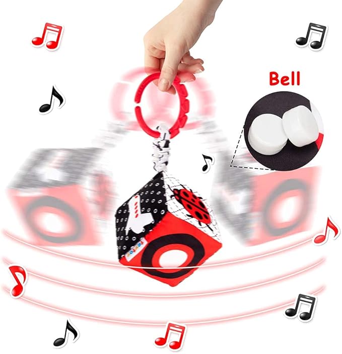 teytoy High Contrast Baby Stroller Toy, Black and White Infant Pattern Toys with Rattle, Easy Clip Hanging Toys, Stroller Crib Carseat Toy, Newborn Baby Toys for 0 3 6 9 12 Month