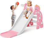 67i Toddler Slide for Indoor & Outdoor Play with Basketball Hoop, Anti-Slip Steps, 46.8in Baby Climber (Pink)
