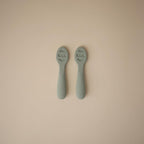 mushie Silicone First Feeding Baby Spoons | 2 Pack (Cambridge Blue/Shifting Sand)