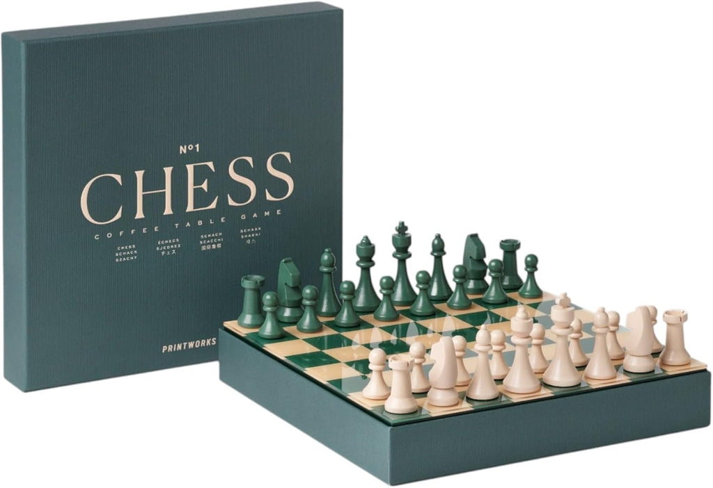 Classic Chess – Green Wooden Chess Set with Acrylic Board – Stylish Coffee Table Game for Adults & Kids Ages 5+ – Multilingual Instructions Included