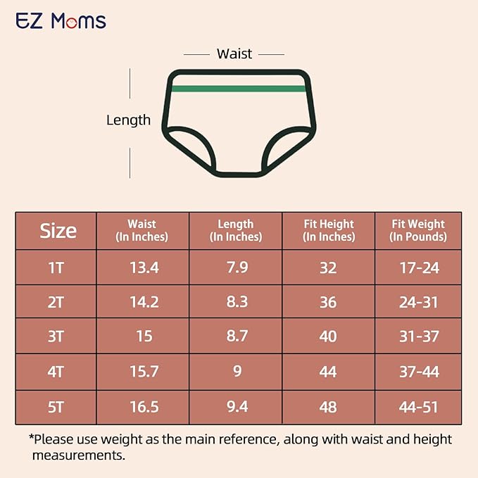 EZ Moms 6 Packs Potty Training Underwear for Girls 100% Cotton Absorption Padded Toddler Training Underwear Girls 18 Months Leakproof Reusable Kid Confident Pee Pants with Potty Sticker Chart