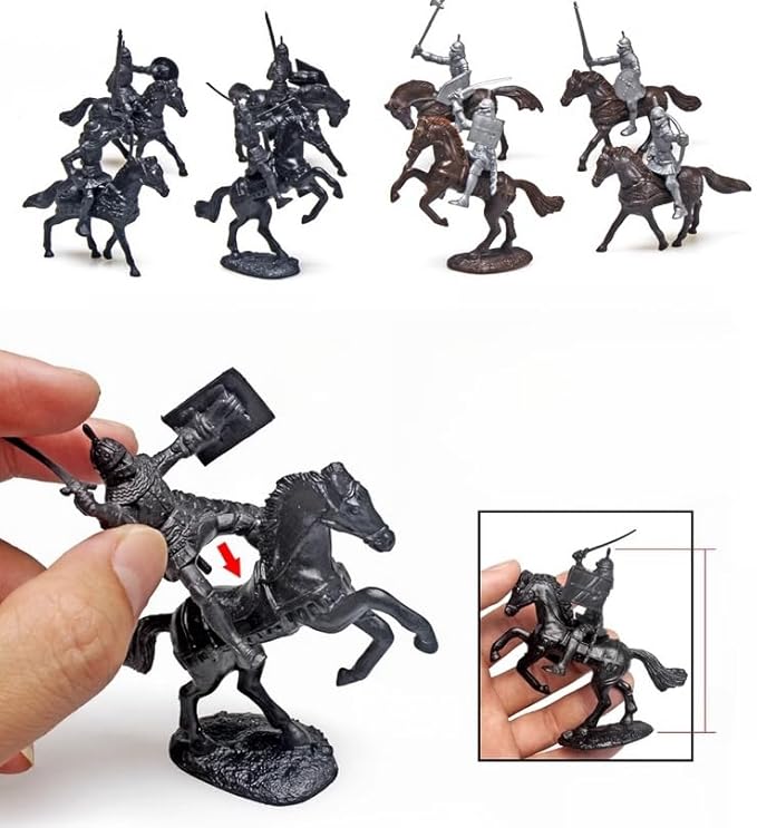 28pcs/Set Medieval Knights Toy Soldier - Army Figures Miniature Playset with Cavalry, Horses and Soldiers (Knights and Horse Set)
