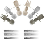 PandaEar 6 Pack Silicone Baby Spoons and Fork Feeding Set- Anti-Choke First Self Feeding Utensils for Baby Led Weaning Ages 3 Months (Tan,Walnut&Grey)