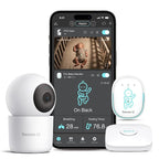 Sense-U Pro Smart Baby Monitor Bundle with 2.5K QHD Pan-Tilt-Zoom Camera: Tracks Breathing Movement, Rollover & Overheating with Cry Detection, Background Audio, Security Wi-Fi Video Camera