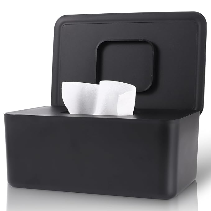 Baby Wipes Dispenser, Wipes Dispenser Baby Wipes Case, Baby Wipe Holder for Fresh Wipes, Non-Slip Wipes Case, Wipe Container with Sealing Design Lid (Black)