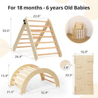Pikler Triangle Set with Cushion, 8-in-1 Toddler Climbing Toys Indoor, Wooden Montessori Climbing Set with Arch Ramp,Ladder&Tent Cloth, Baby Indoor Climber Jungle Gyms for Toddlers Toy, Natural