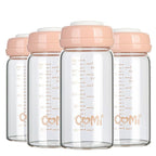 COMI Wide Neck Glass Breastmilk Collection n Storage Bottle, 8oz with Screw Ring Sealing Disk; Re-markable Sealing Disc. BPA Free, Fits Breast Pumps & Nipples (4 Pink Lids)