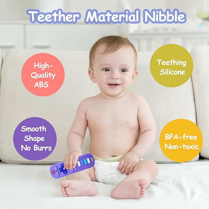 YAPROM 2Pcs Silicone Teething Toys for Babies - TV Remote Shaped Teether, BPA-Free Infant Toddler Teething Toy, Refrigerator Safe, Suitable for Boys & Girls