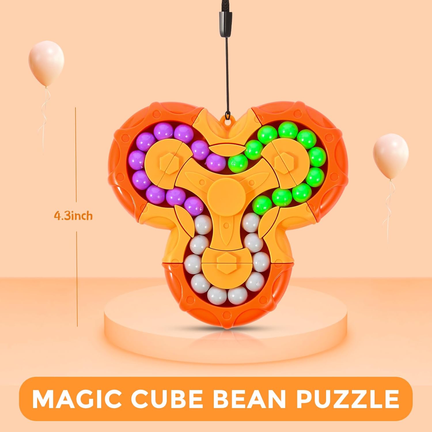Magic Cube Bean Puzzle,Rotate and Puzzle,Stress and Anxiety Relief Fidget Toys,Brain Teasers Travel Games for Kids Teens Adults,Sensory Toys for Autistic ADHD,Pop Birthday Gift(Orange)