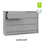 Storkcraft Crescent 6 Drawer Double Dresser (Pebble Gray) – GREENGUARD Gold Certified, Nursery Dresser for Kids Bedroom