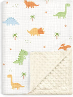 Dinosaur Baby Blankets for Boys, Soft Nursery Minky Blankets with Muslin and Dotted Fleece Back 30x40 inches, Receiving Bed Quilt for Newborn, Infants, Toddlers