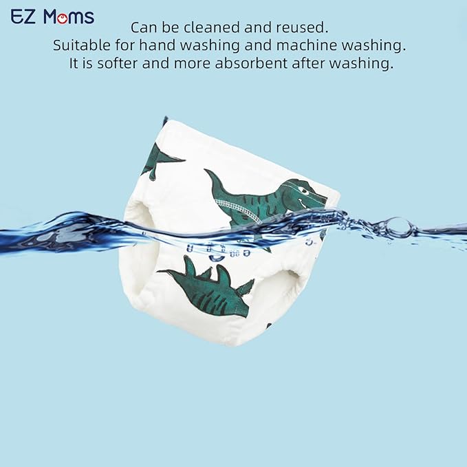 EZ Moms 6 Packs Absorption Toddler Potty Training Underwear for Boys 100% Cotton Toilet Training Pants 1T Leakproof Reusable Kid Confident Toddler Panties Dinosaur Pee Pants with Potty Sticker Chart