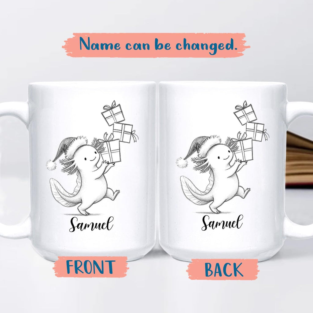 Personalized Axolotl Accent Mug Gift For Birthday Christmas, Axolotls White Coffee Cup 11 15 Oz, Custom Name Axolotl Animal Lover Coffee Mug Gift For Women Men Sister Brother, Cute Animal Travel Cup