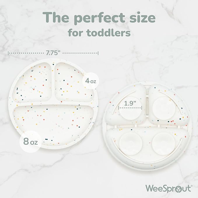 WeeSprout Suction Plates for Babies With Lids & Toddlers - 100% Silicone, Dinnerware Stays Put, Divided Design for Picky Eaters, Microwave & Dishwasher Friendly, 3 Pack