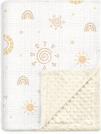 Sun Baby Blankets for Boys Girls, Soft Nursery Minky Blankets with Muslin and Dotted Fleece Back 30x40 inches, Receiving Bed Quilt for Newborn, Infants, Toddlers