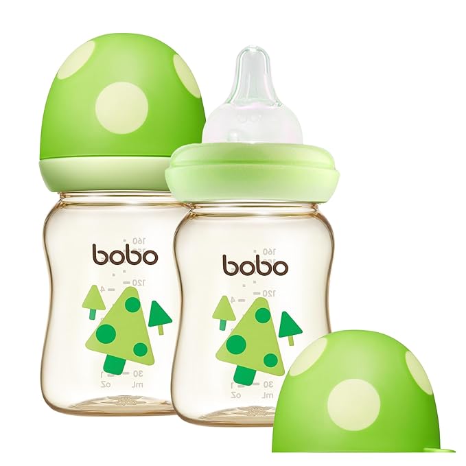 YOHKOH PPSU Baby Bottle Wide Neck, Newborn Anti-Colic Baby Bottle with Natural Response Nipple, Streamlined Body, Easy to Clean (5.4oz (Pack of 2), Green)