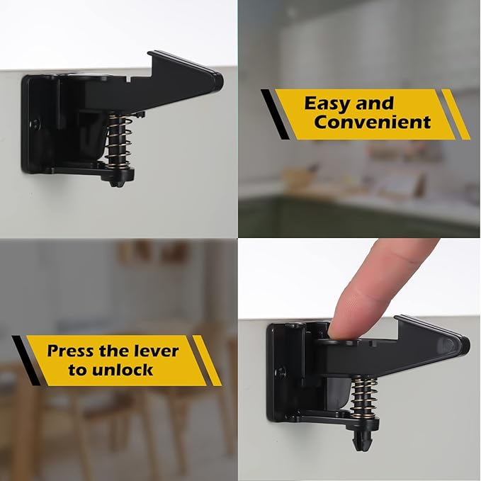 Tuanse 30 Pcs Cabinet Locks Invisible Safety Drawer Latches with Screws Self Adhesive Cabinet Drawer Locks for Home Kitchen Furniture Door Latches(Black)