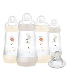 MAM 9oz Easy Start Anti-Colic Baby Bottles, Medium Flow with Bonus Fast Flow Nipple, Breastfeeding-Like Silicone, Reduces Colic and Gas, Easy-to-Clean, BPA-Free, 2 Plus Months