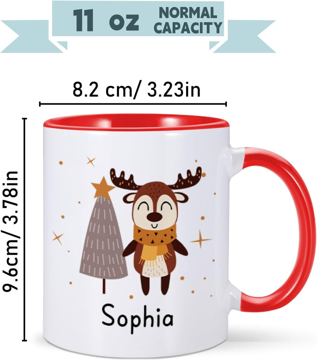 Christmas Gifts for Kids, Personalized Name Christmas Coffee Mug, Cute Hot Chocolate Cocoa Mug, Winter Holiday Cups for Children, Customized Christmas Birthday Gifts for Women Families Friend