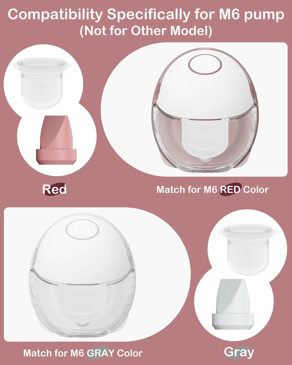 8PC M6 Breast Pump Replacement Accessories, Including 6pcs Duckbill Valve and 2pcs Diaphragms for Momcozy Mobile Style | M6, Replace for Momcozy Pump Parts, Not Original Parts, 8PC Red