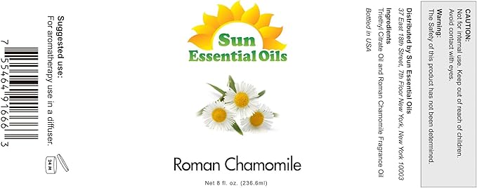 Sun Essential Oils - Roman Chamomile Essential Oil (8 oz) for Diffuser, Skin, Body, Face, Aromatherapy Massage & Humidifier, Scent for Soap, Candle, Shampoo & Lotion Making at Home
