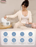 Momcozy Baby Wipe Warmer, Innovative Spring Design, Large Capacity Wipes Dispenser for 60-80pcs, Fast & Even Heating, 4 Modes of Temperature Heating Control, Diaper Wipe Warmer with Night Light, Blue