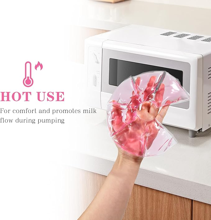 Breast Ice Packs, Hot & Cold Gel Therapy Pads for Breastfeeding, Postpartum Nursing, Engorgement, Mastitis, Pain Relief Breast Packs with Soft Covers, 2 Pack (Pink)