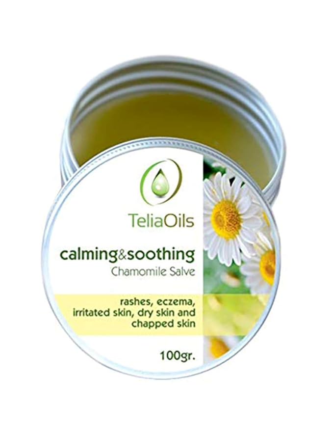 Teliaoils Pure Chamomile Salve - Natural, wild Chamomile Moisturizing Balm For Dry, Itchy Skin- Herbal Hands, Body & Face Ointment– Baby Diaper Rash Relief– Soothes & Calms Chapped Skin (50 ml)
