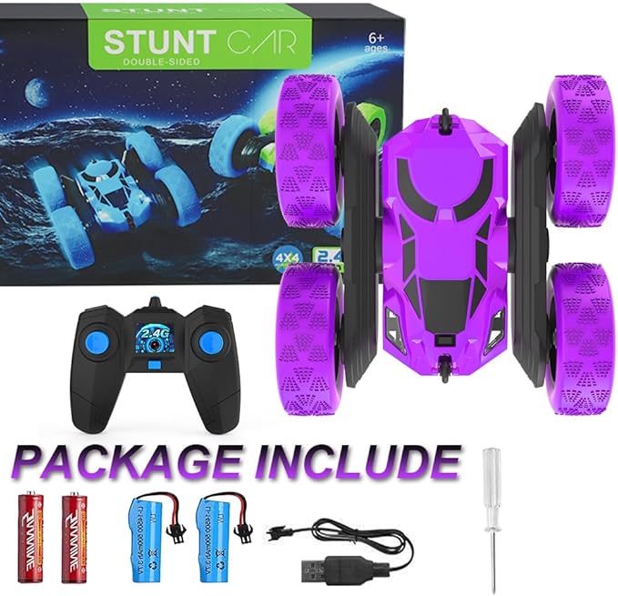 Remote Control Car for Girls, Stunt Rc Car, Princess Toys for Girl 6 7 8 9, Electir Toy, Double-Sided 360° Rotating 4WD Rc Drift Truck for Birthday Gift (Purple)