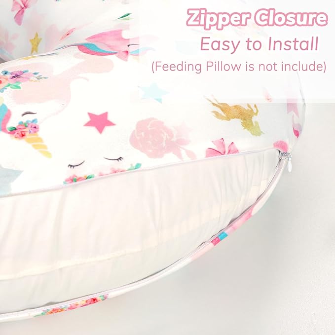 Pea Pod Nursing Pillow Cover Soft & Stretchy Removable Slipcover for Breastfeeding Pillows, Comfortable Nursing Pillow Case for Newborn, Snug Fit, Washable Feeding Pillow Slipcovers in Cute Unicorn
