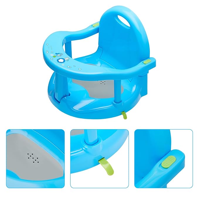 Foldable Baby Bathtub Seat, Non-Slip Bath Chair for Sitting Up, Cute Shape With Suction Cups for 6-18 Months (Pure Blue)